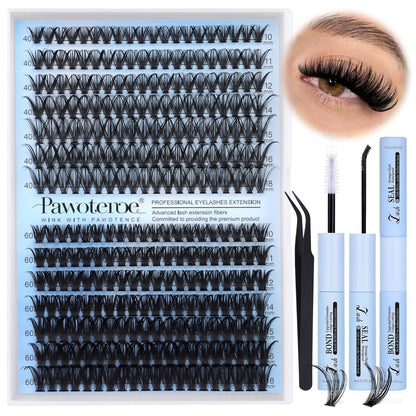 Extension Kit DIY 280pcs Lash Clusters Eyelash Extension Kit, 9-16mm 30D 40D Individual Lashes Kit with Lash Bond and Seal, Lash Tweezers for Self Use